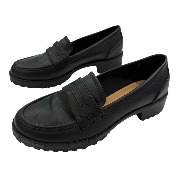 Time and Tru Shoes - Time and Tru Black Penny Loafers Shoes Slip On Memory Foam Block Heel Sz 6